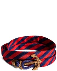 Brooks Brothers Kiel James Patrick Navy And Red Bb5 Stripe Wrap Bracelet