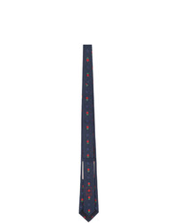 Gucci Navy And Red Silk Flowers Double G Tie