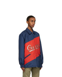 Gucci Red And Navy Nylon Script Jacket