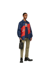Gucci Red And Navy Nylon Script Jacket