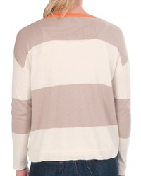 August Silk Rib Knit Stripe Cardigan Sweater V Neck