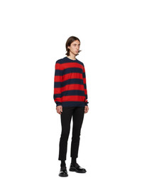 Hugo Navy And Red Striped Sanor Sweater