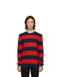 Hugo Navy And Red Striped Sanor Sweater