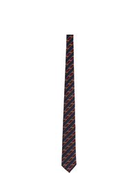Navy and Red Horizontal Striped Silk Tie