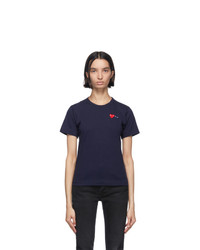 Comme Des Garcons Play Navy And Red Double Hearts T Shirt