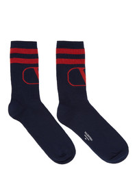 Valentino Navy And Red Garavani Vlogo Socks