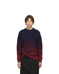 Navy and Red Tie-Dye Crew-neck Sweater