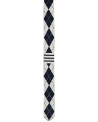 Thom Browne Navy White Silk Argyle 4 Bar Tie