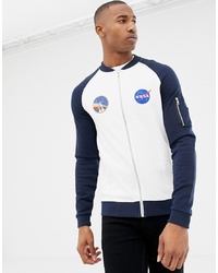 ASOS DESIGN Jersey Bomber Jacket With Nasa Badging And Contrast Sleeves