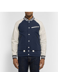 White Mountaineering Leather Trimmed Patterned Cotton Bomber Jacket