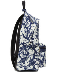 Saint Laurent Blue White Hibiscus Toile Print City Backpack