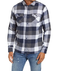 Navy and White Check Flannel Long Sleeve Shirt