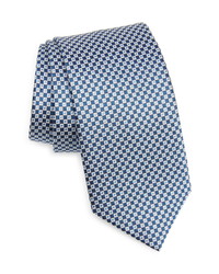Navy and White Check Silk Tie