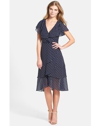 Navy and White Chiffon Casual Dress