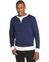 Cullen Navy And Oatmeal Colorblock Cotton Crewneck Sweater