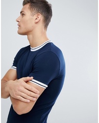 ASOS DESIGN Muscle Fit T Shirt With Tipped Neck In Blue