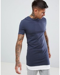 ASOS DESIGN Super Longline Muscle Fit T Shirt With Contrast Hem Extender In Grey
