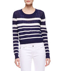 Navy and White Cropped Sweater