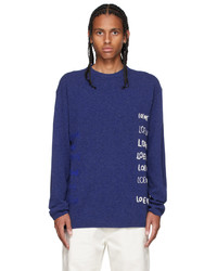 Navy and White Embroidered Crew-neck Sweater