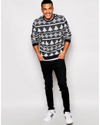 Asos Brand Holidays Sweater With Trees And Snowflakes In Metallic Yarn