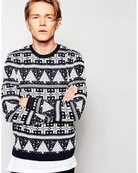 Asos Brand Holidays Sweater With Trees And Snowflakes In Metallic Yarn
