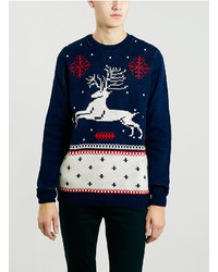 Topman Navy Reindeer Christmas Sweater