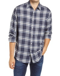 Navy and White Flannel Long Sleeve Shirt