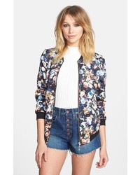 Navy and White Floral Bomber Jacket
