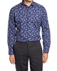 Navy and White Floral Dress Shirts for Men | Lookastic