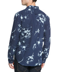 Vince Woven Floral Print Sport Shirt Navy
