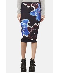 Topshop Floral Print Tube Skirt Blue 6