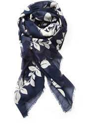 Navy and White Floral Scarf