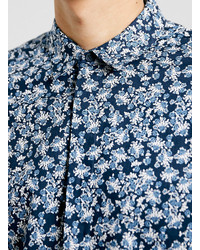 Topman Navy Floral Short Sleeve Dress Shirt