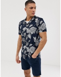 Burton Menswear Shirt With Large Floral Print In Navy