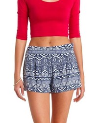 Charlotte Russe Pleated Tribal Print High Waisted Shorts