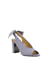 Navy and White Gingham Canvas Heeled Sandals