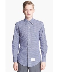 Thom Browne Gingham Shirt With Grosgrain Placket Navy White 5