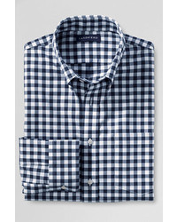 Lands' End Tailored Fit No Iron Twill Shirt Eggshell Tattersall