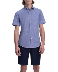 Bugatchi Ooohcotton Tech Gingham Short Sleeve Button Up Shirt In Navy At Nordstrom