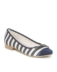 Navy and White Horizontal Striped Canvas Ballerina Shoes