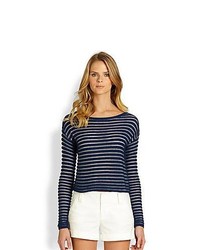 Alice + Olivia Textured Stripe Sweater Navy White