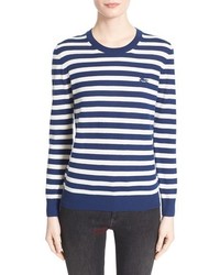 Burberry Brit Stripe Cashmere Crewneck Sweater Size Small Blue