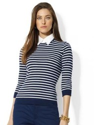 Lauren Ralph Lauren Collared Striped Crewneck Sweater