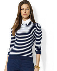 Lauren Ralph Lauren Collared Striped Crewneck Sweater