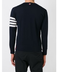 Thom Browne Crewneck Pullover With 4 Bar Stripe In Navy Merino