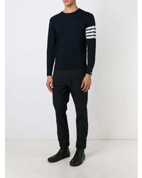 Thom Browne Crewneck Pullover With 4 Bar Stripe In Navy Merino