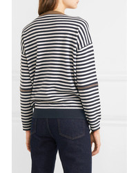 Brunello Cucinelli Embellished Striped Wool Cashmere And Silk Sweater