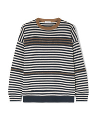 Brunello Cucinelli Embellished Striped Wool Cashmere And Silk Sweater