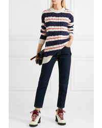 J.Crew Gabby Striped Cable Knit Merino Wool Blend Sweater