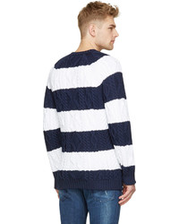 DSQUARED2 Navy White Striped Cable Knit Losange Sweater